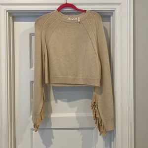 Cropped sweater with long drape sleeves